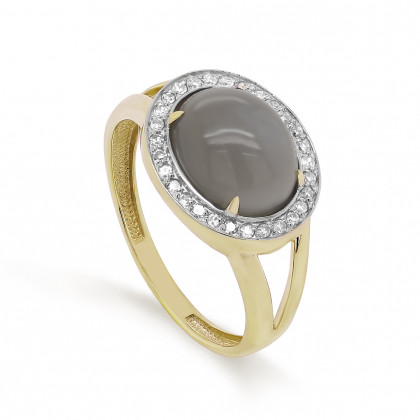 Кольцо из золота с бриллиантом и лунным камнем
